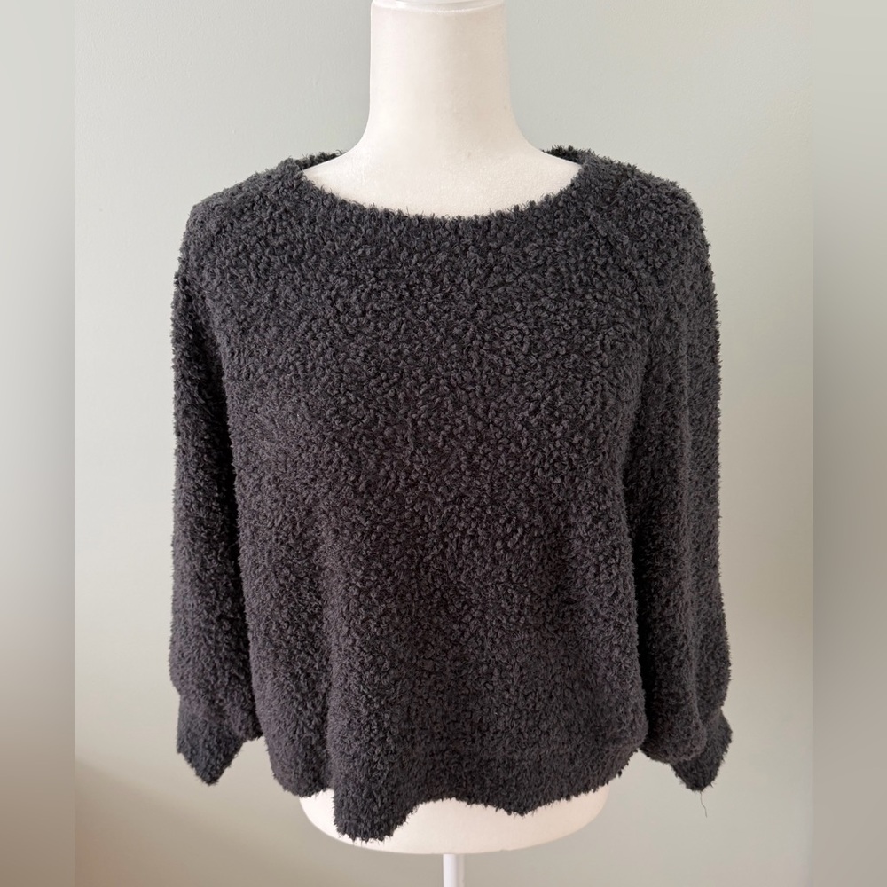 Cozy Grey Plush Crewneck Sweater